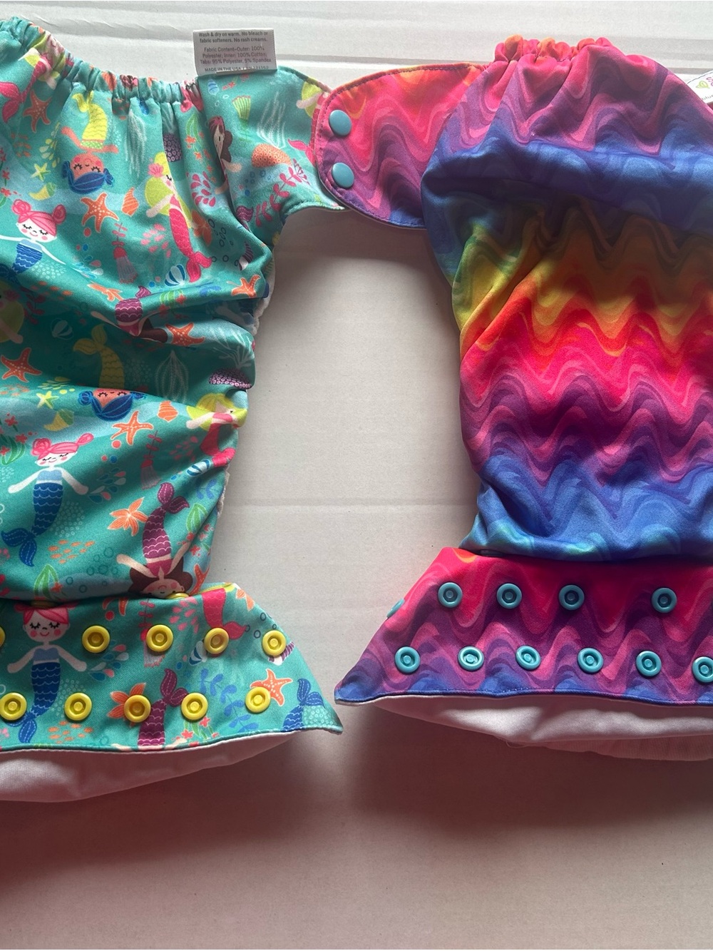 Bright Mermaid & Rainbow Reusable Diaper Cover - Teal & Multicolor